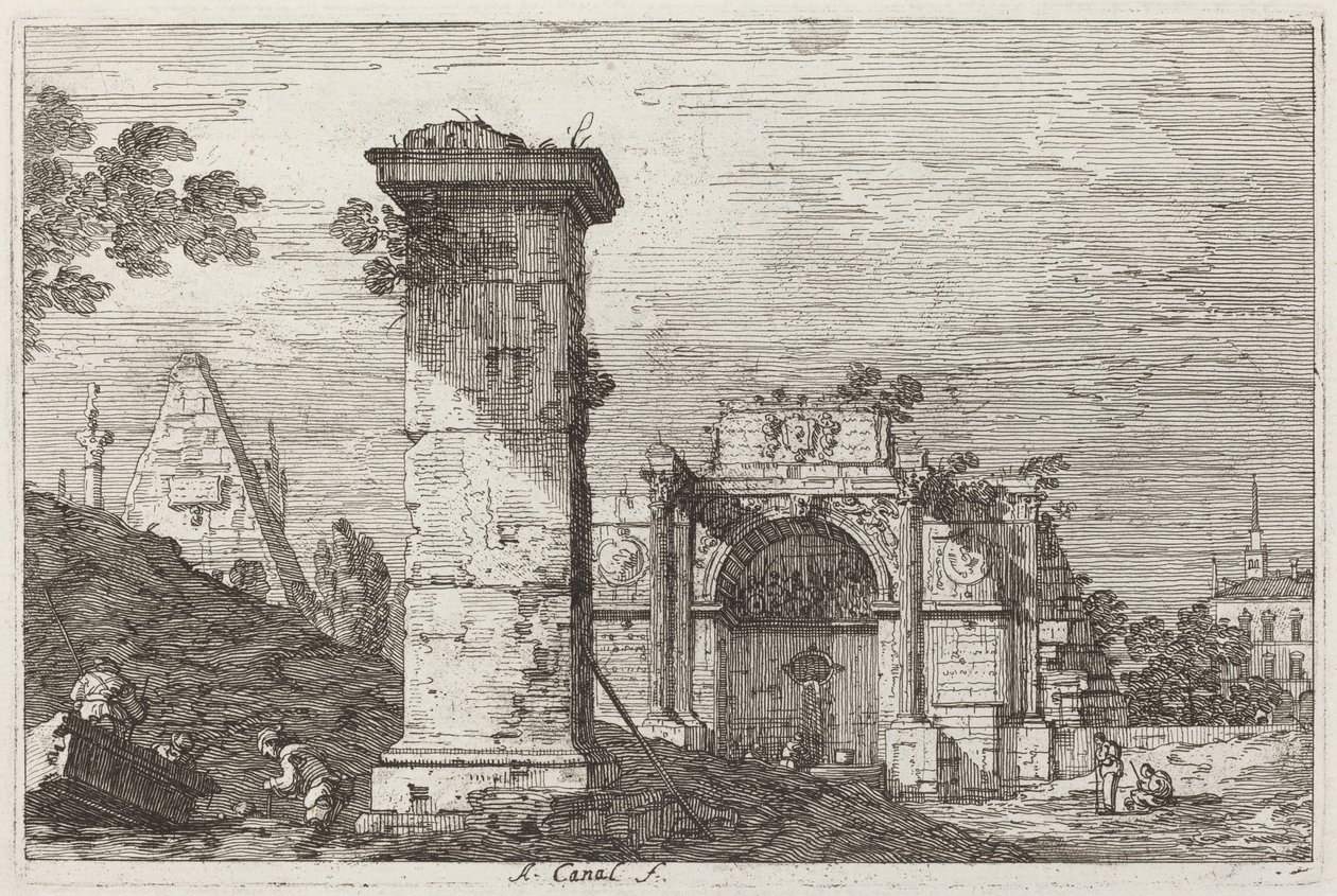 Táj romos műemlékekkel [jobbra], c. 17351746. alkotó: Canaletto