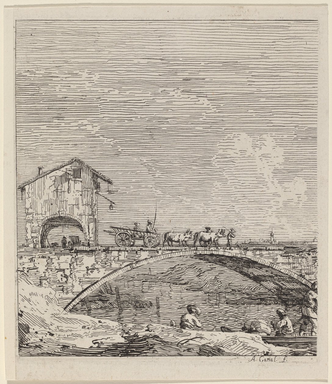 A kocsi áthalad egy hídon alkotó: Canaletto