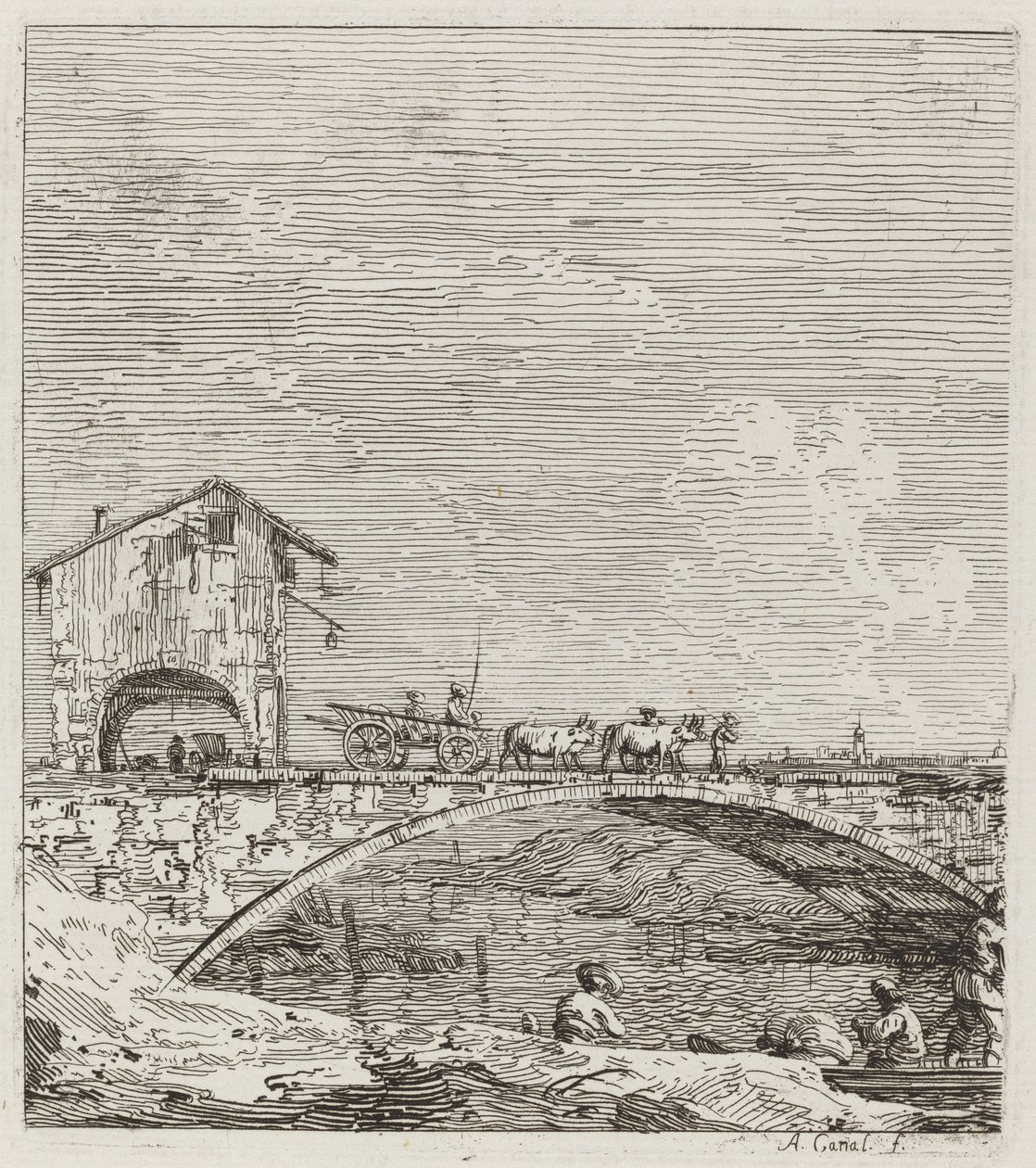 A kocsi áthalad egy hídon alkotó: Canaletto