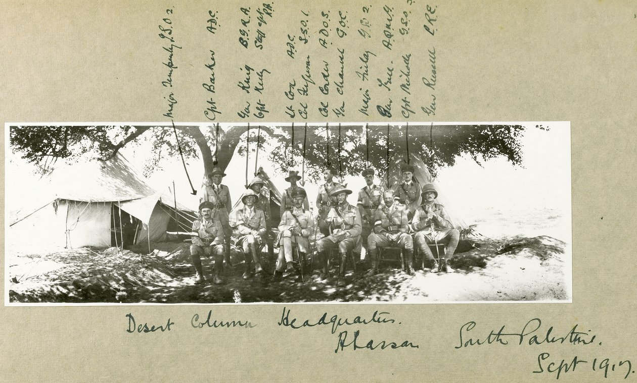 A sivatagi oszlop főhadiszállása Abassanban, Dél-Palesztinában, 1917. szeptember alkotó: Capt. Arthur Rhodes