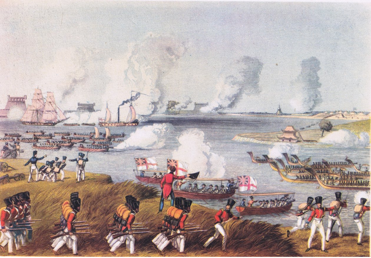 Kombinált haditengerészeti és katonai erők Burmában, 1825. március 17., a British Adventure által kiadott Collins, 1947 alkotó: Captain R. N. Thornton
