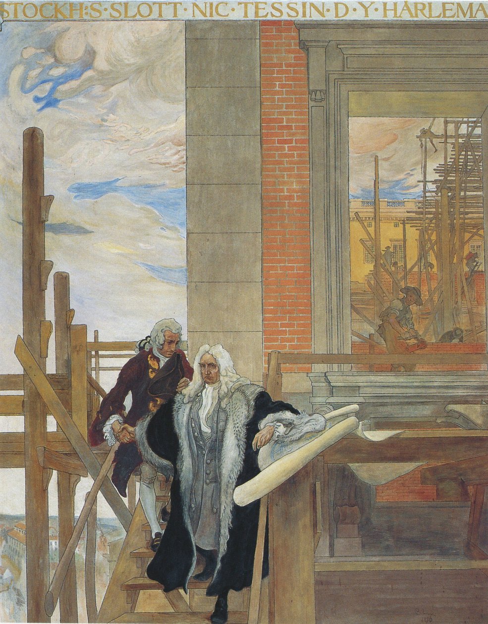A Nemzeti Múzeum egyik freskója, amely a palota épületét ábrázolja alkotó: Carl Larsson