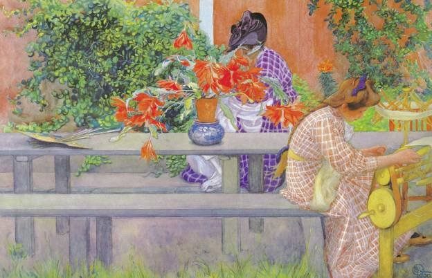 Karin és Brita kaktusszal alkotó: Carl Larsson