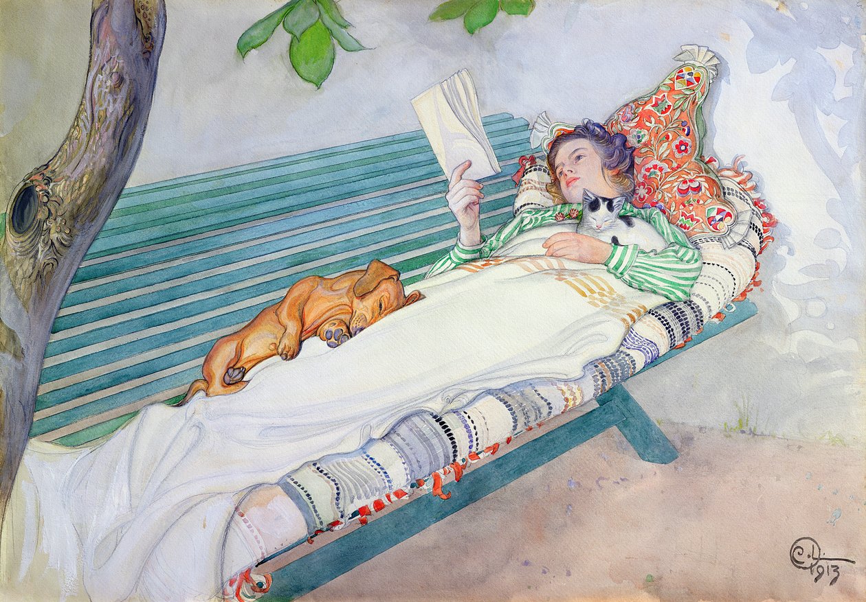 Nő fekve egy padon, 1913 alkotó: Carl Larsson