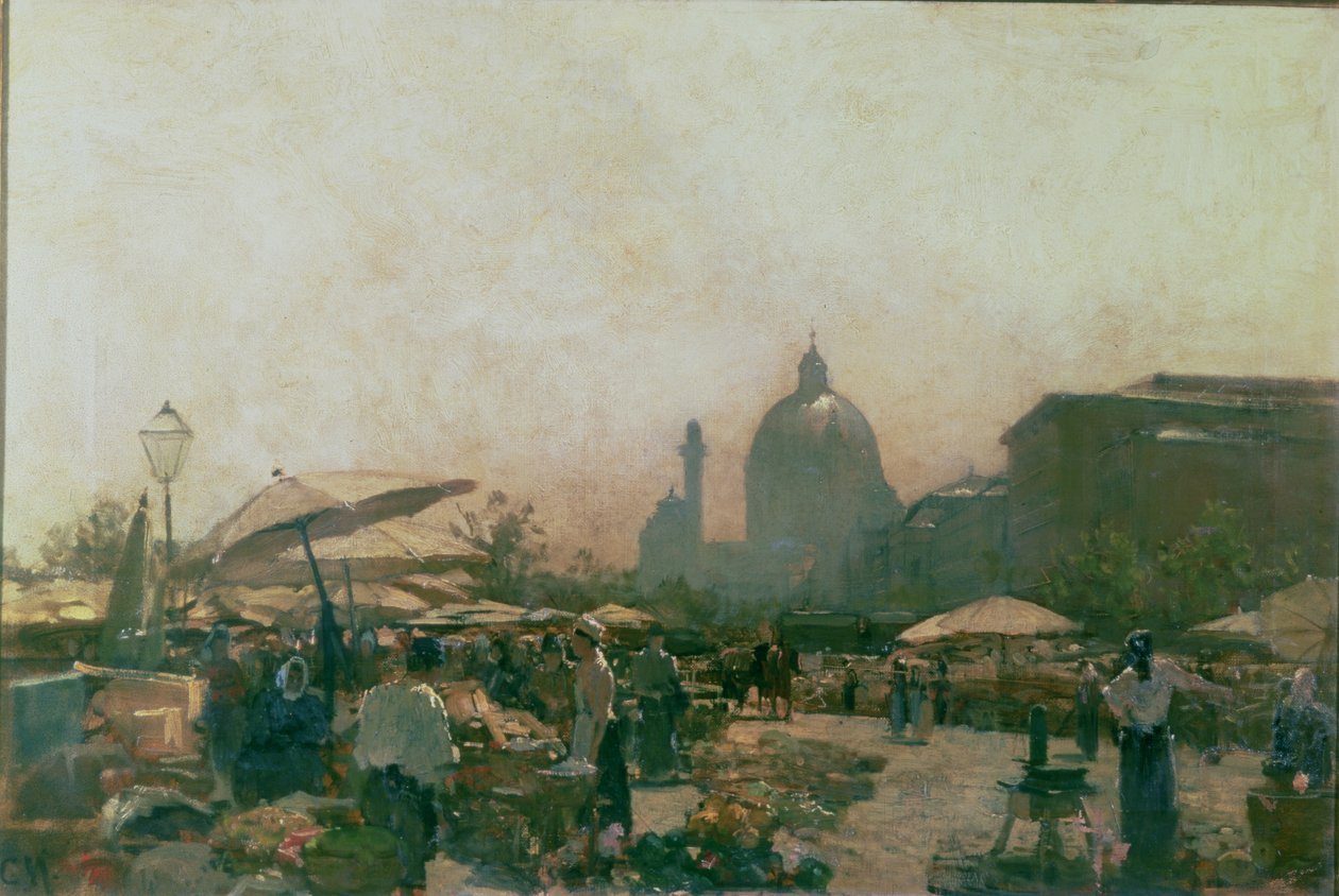 Piac a Szent Károly-templommal a távolban, Bécs, 1894 körül. alkotó: Carl Moll