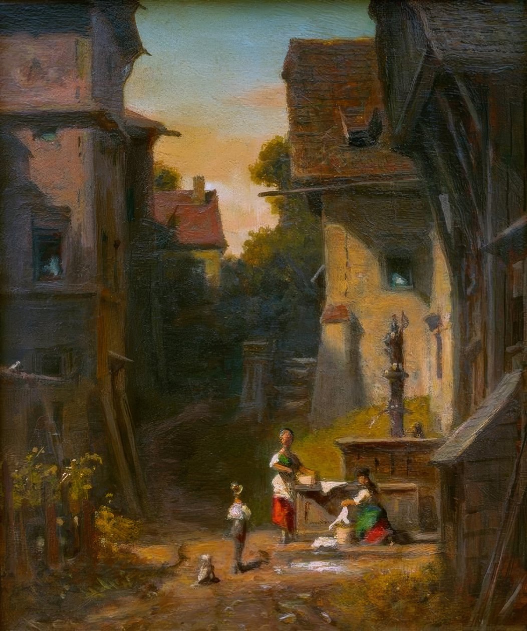 A városi szökőkútnál alkotó: Carl Spitzweg
