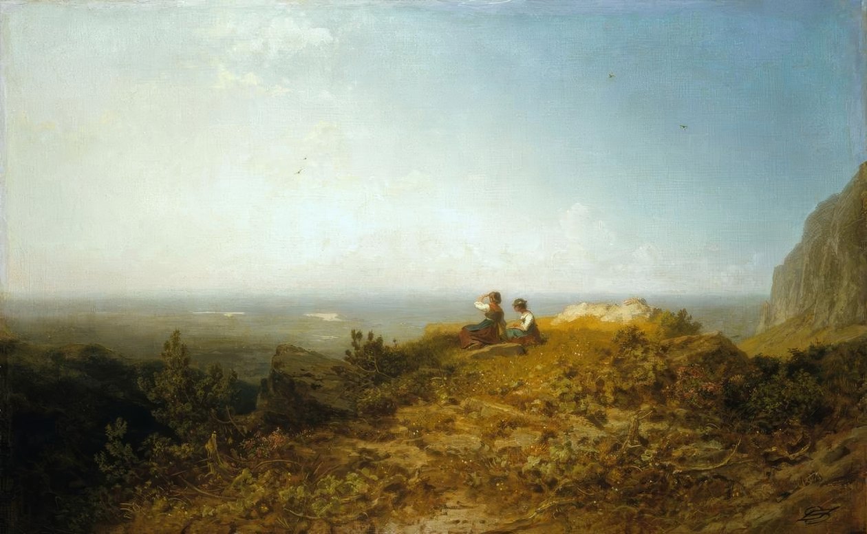 Két lány a hegyi legelőn alkotó: Carl Spitzweg