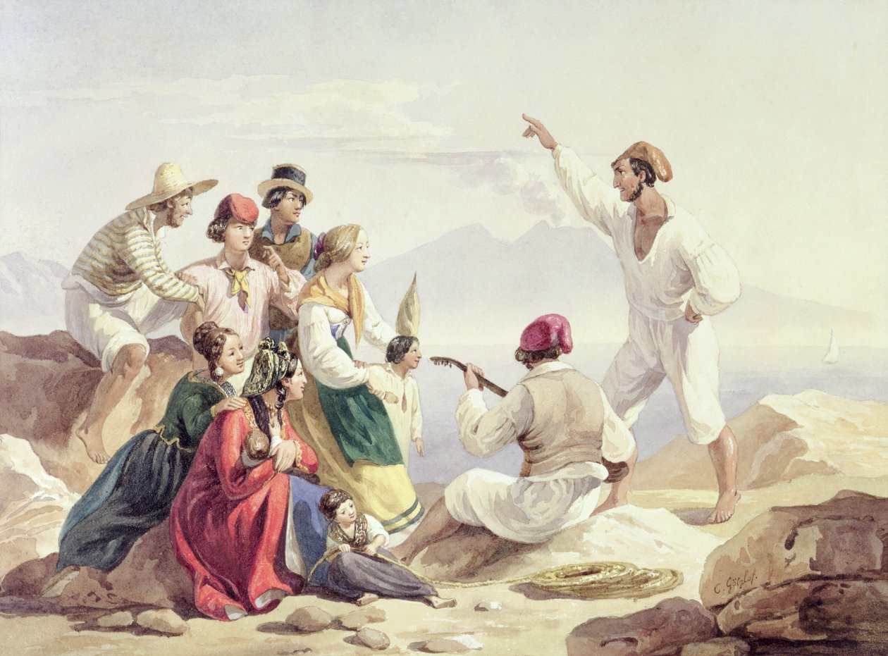 Nápolyi viseletet viselő csoport, 1827 körül alkotó: Carl Wilhelm Goetzloff
