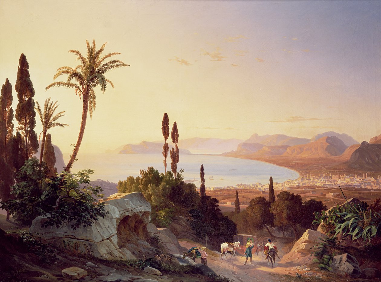 Palermói-öböl, a Zafferano-fokra nézve, 1845 körül alkotó: Carl Wilhelm Goetzloff