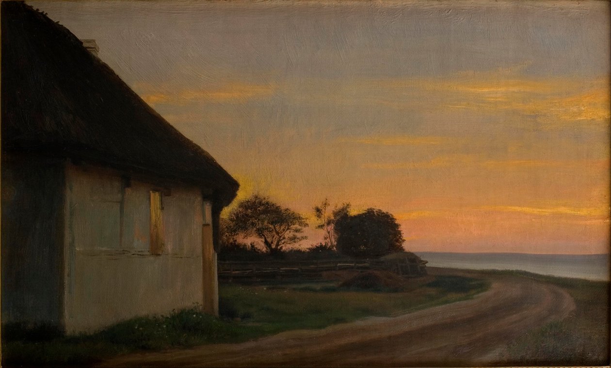 Esti táj, ház és kert a tenger mellett. Ellekilde alkotó: Carl Heinrich Bloch