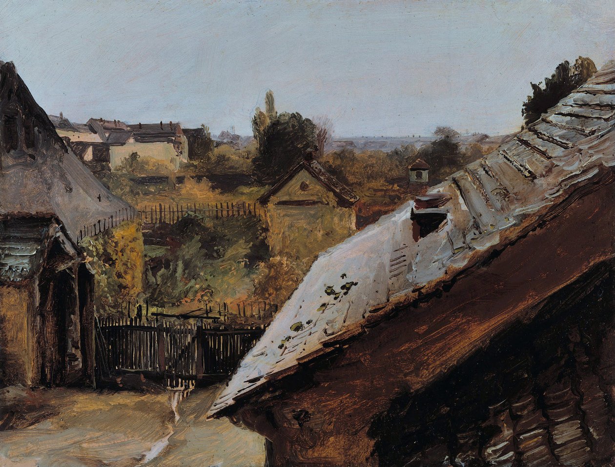 Kilátás a tetőkre és a kertekre, 1835 alkotó: Carl Blechen
