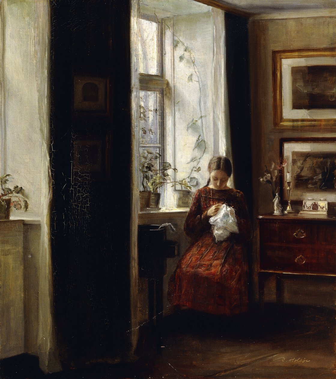 Egy fiatal lány varr alkotó: Carl Holsoe