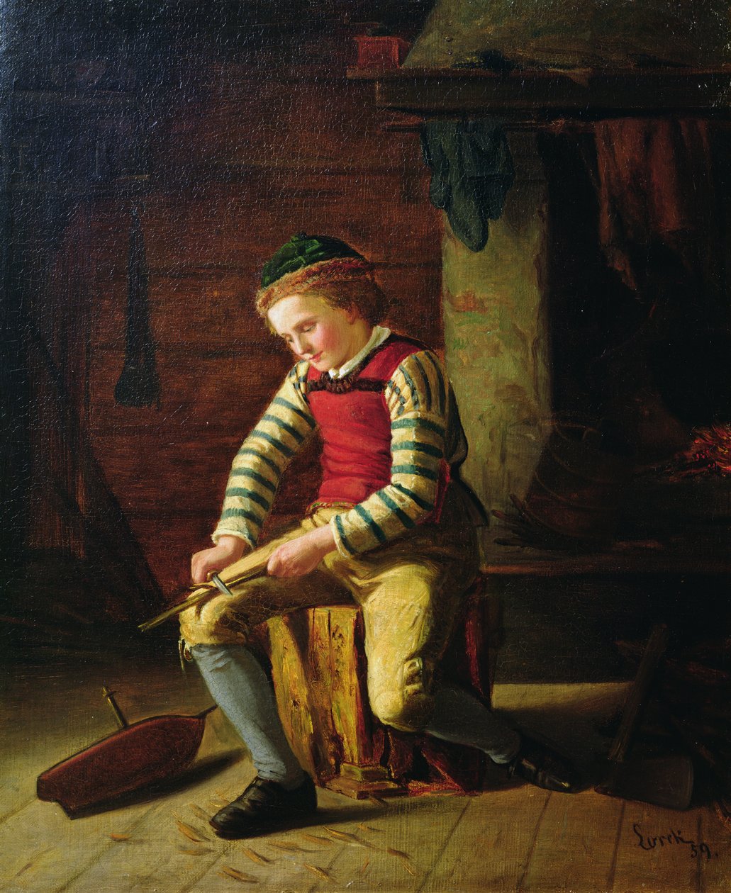 Fiú csinál egy fából készült csónakot alkotó: Carl Julius Lorck