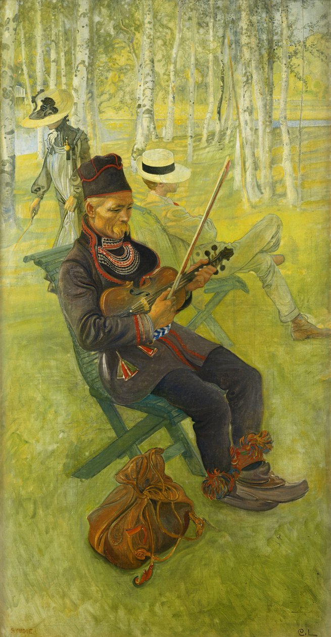 Egy lappföldi; Lapp Spelender hegedű, 1910 alkotó: Carl Larsson