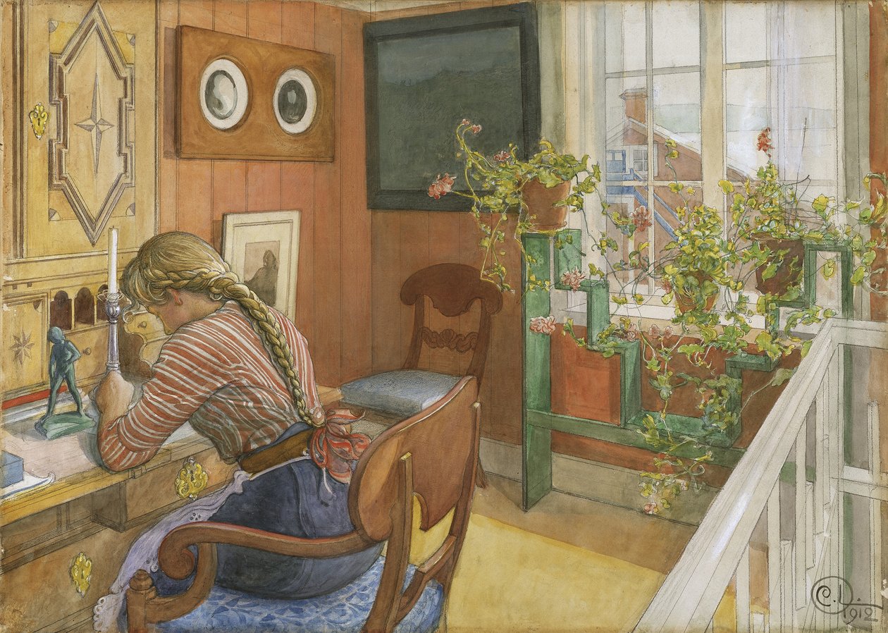 Levélírás, 1912 (wc papíron) alkotó: Carl Larsson