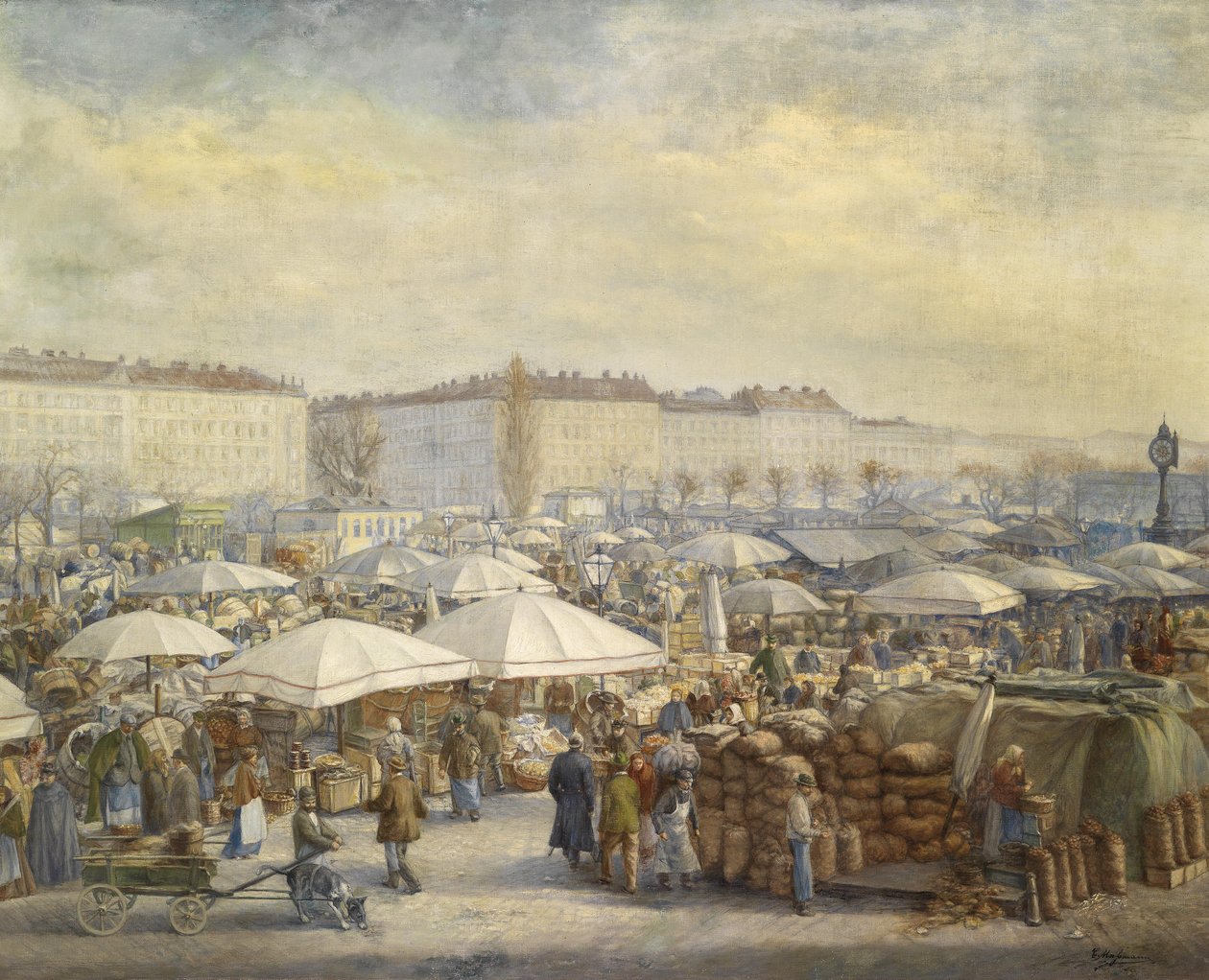 Nyüzsgés a Naschmarkt -on (Bécs) alkotó: Carl Massmann