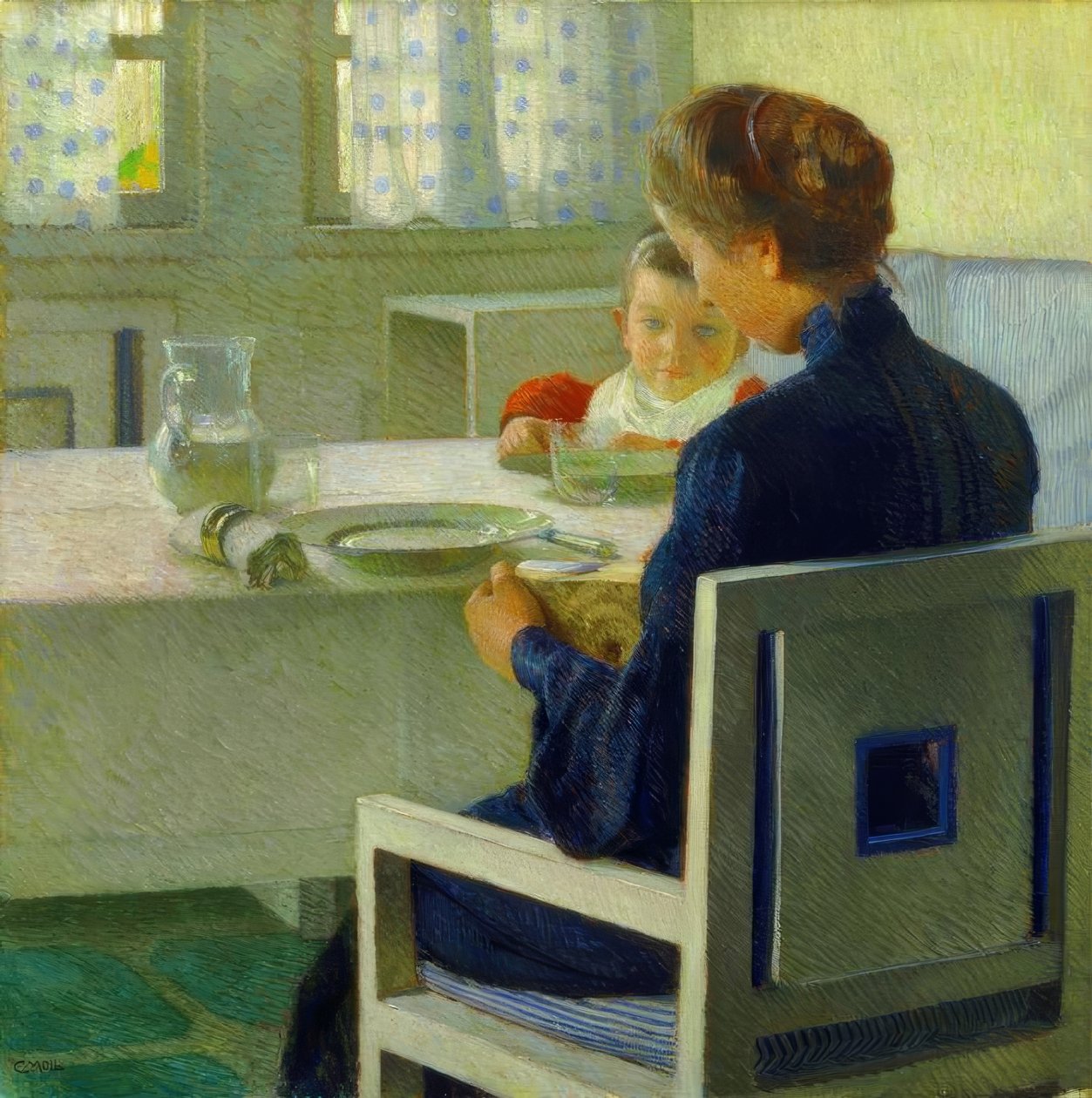 Anya és gyermeke az asztalnál. Carl Moll alkotó: Carl Moll
