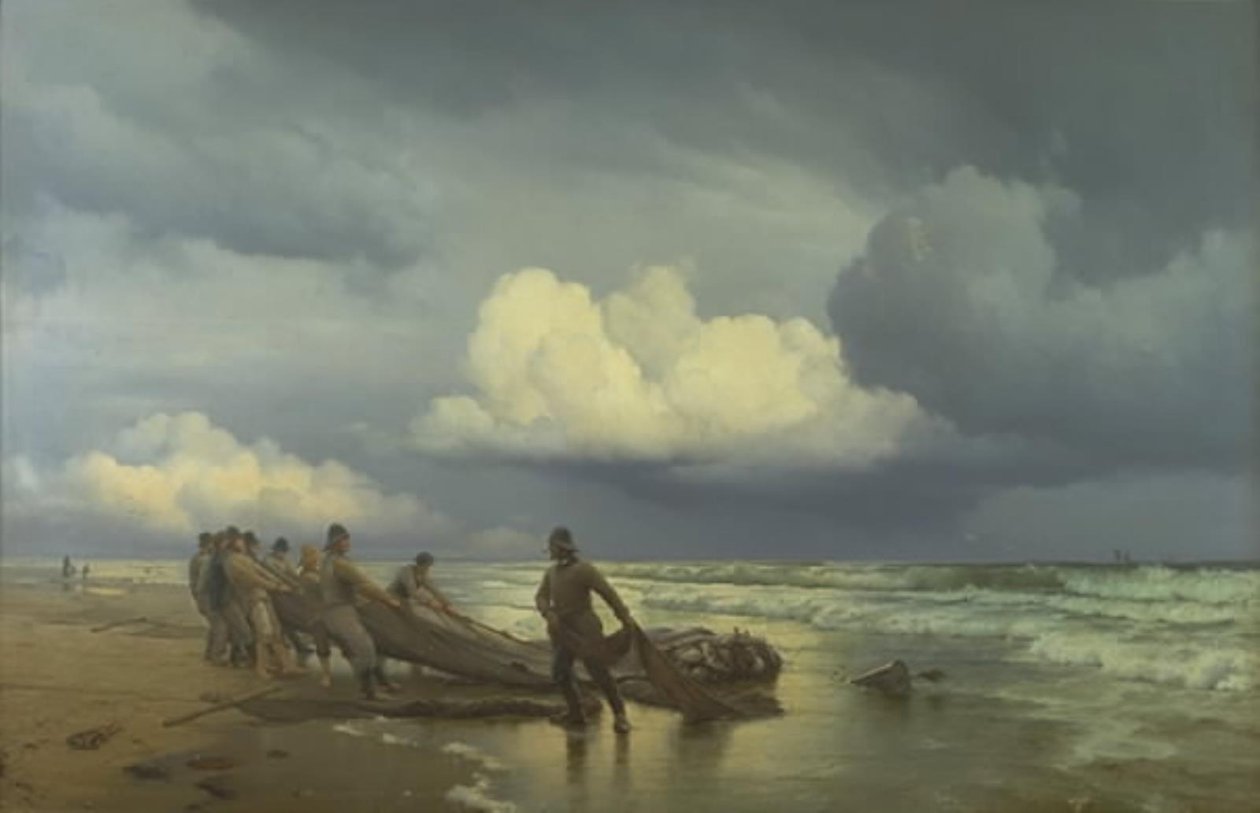 A halászok vizesen húznak a Skagen Nordstrandon alkotó: Carl Neumann