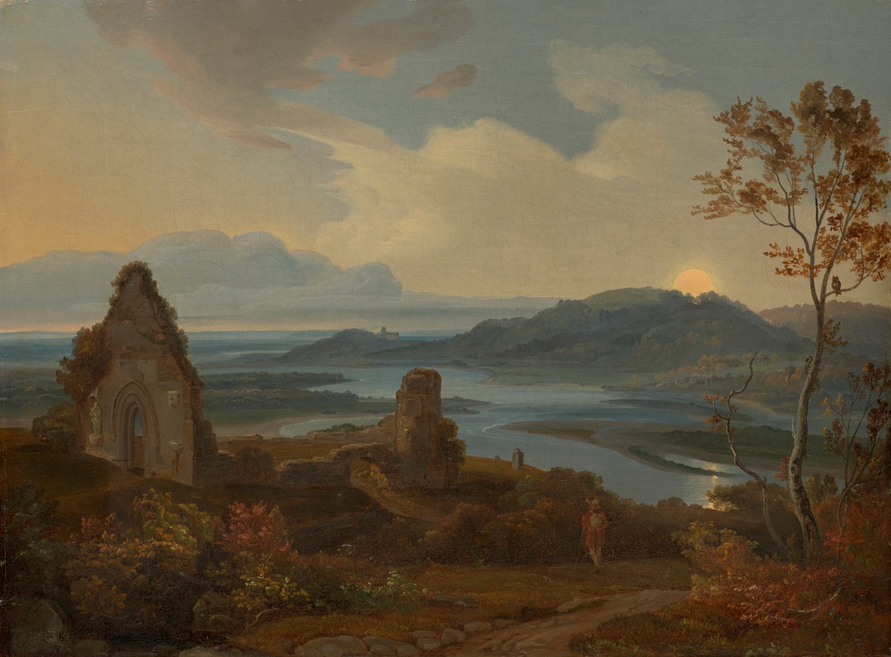 Folyói táj templomromokkal alkotó: Carl Rottmann