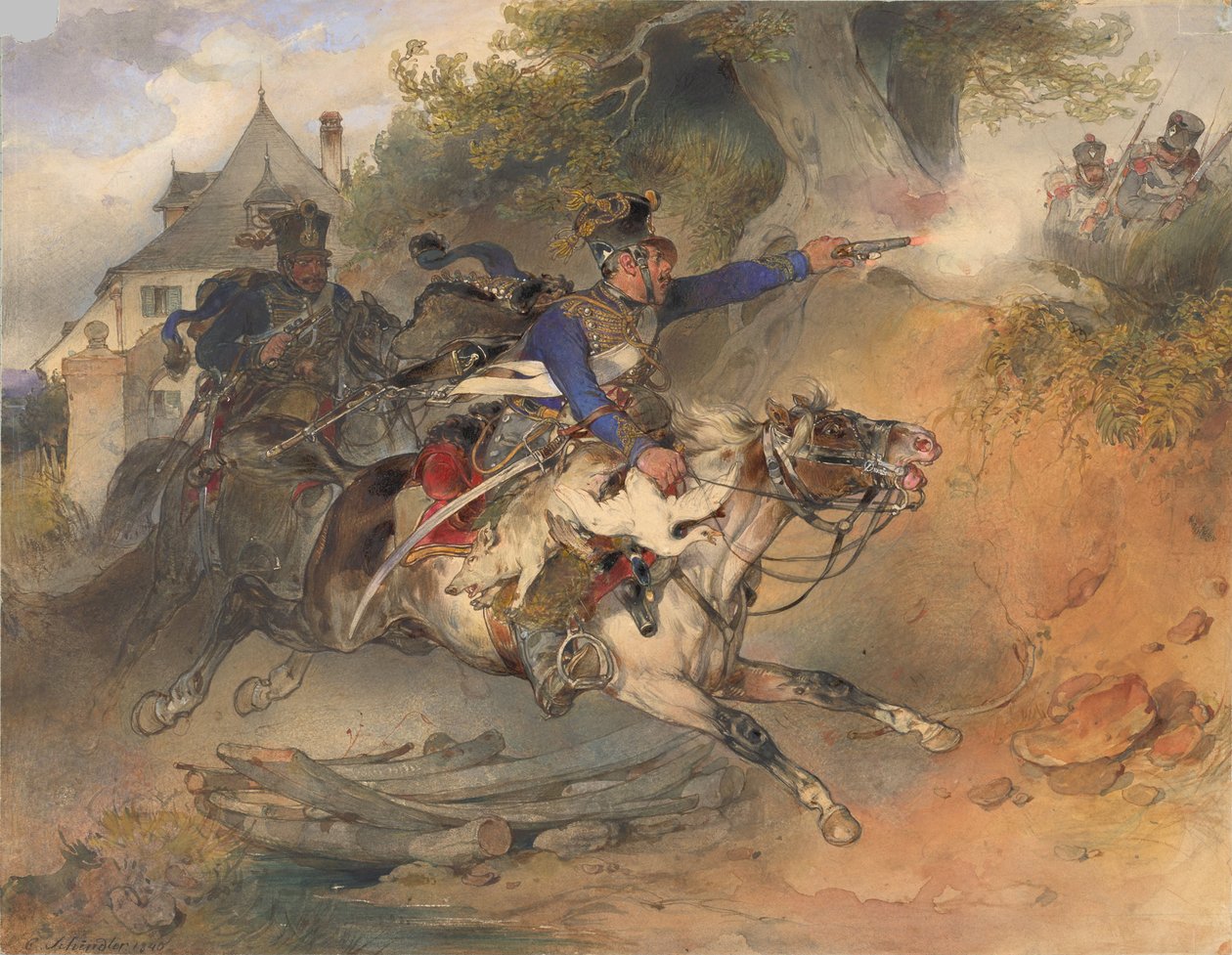 A táplálkozó huszár, 1840 alkotó: Carl Schindler