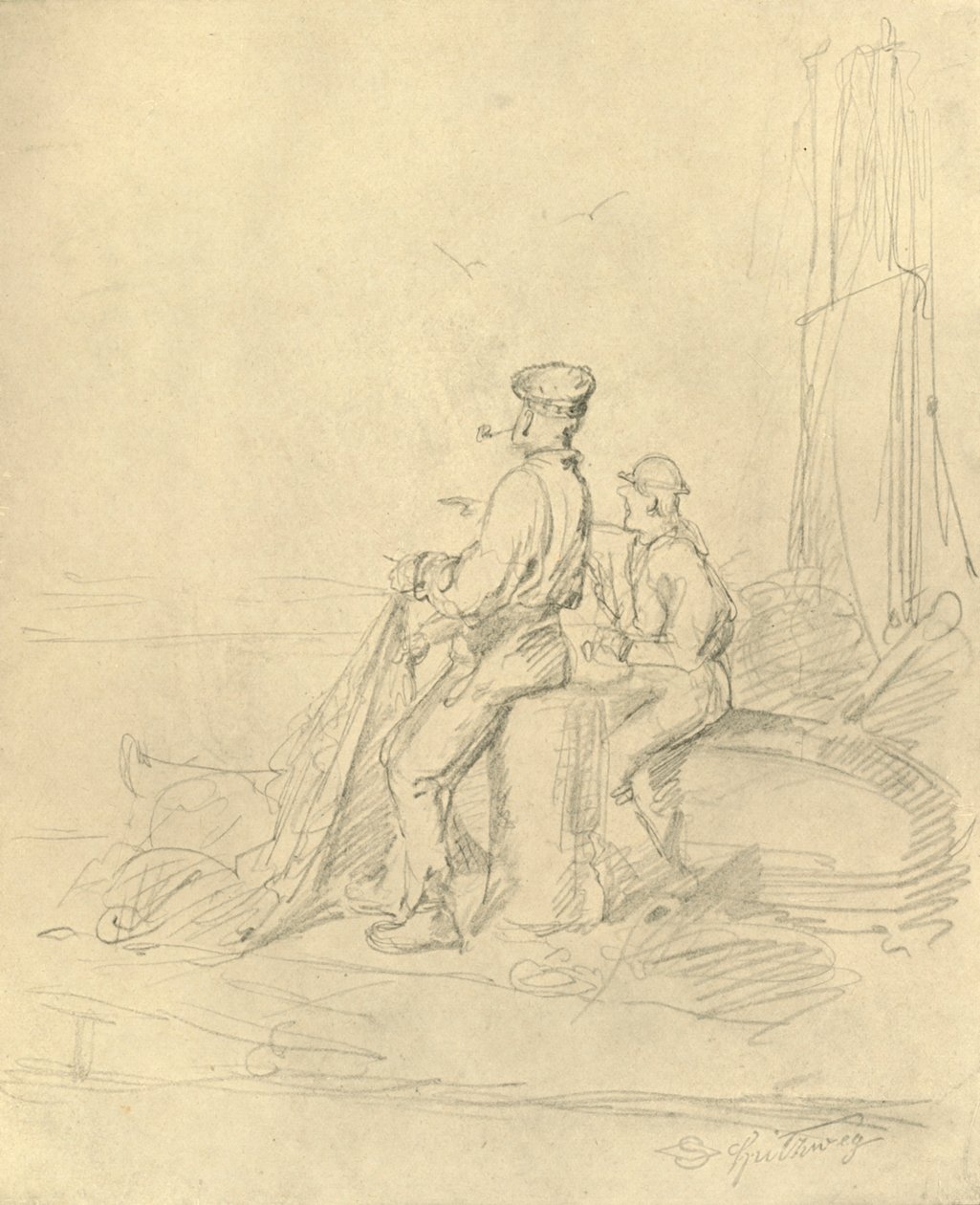 Am Strande, 19. század közepe-vége, 1924 körül. alkotó: Carl Spitzweg