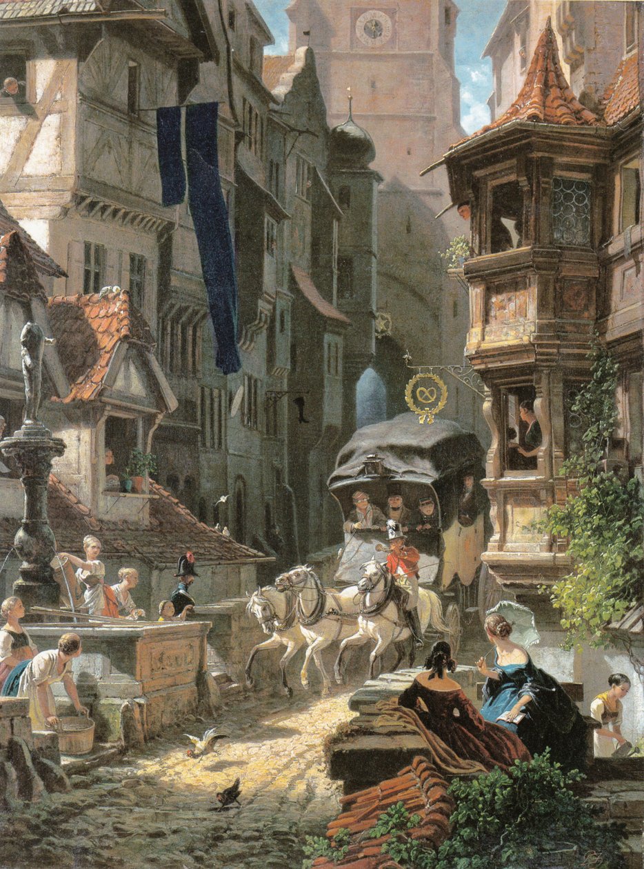 A színpadi edző érkezése alkotó: Carl Spitzweg