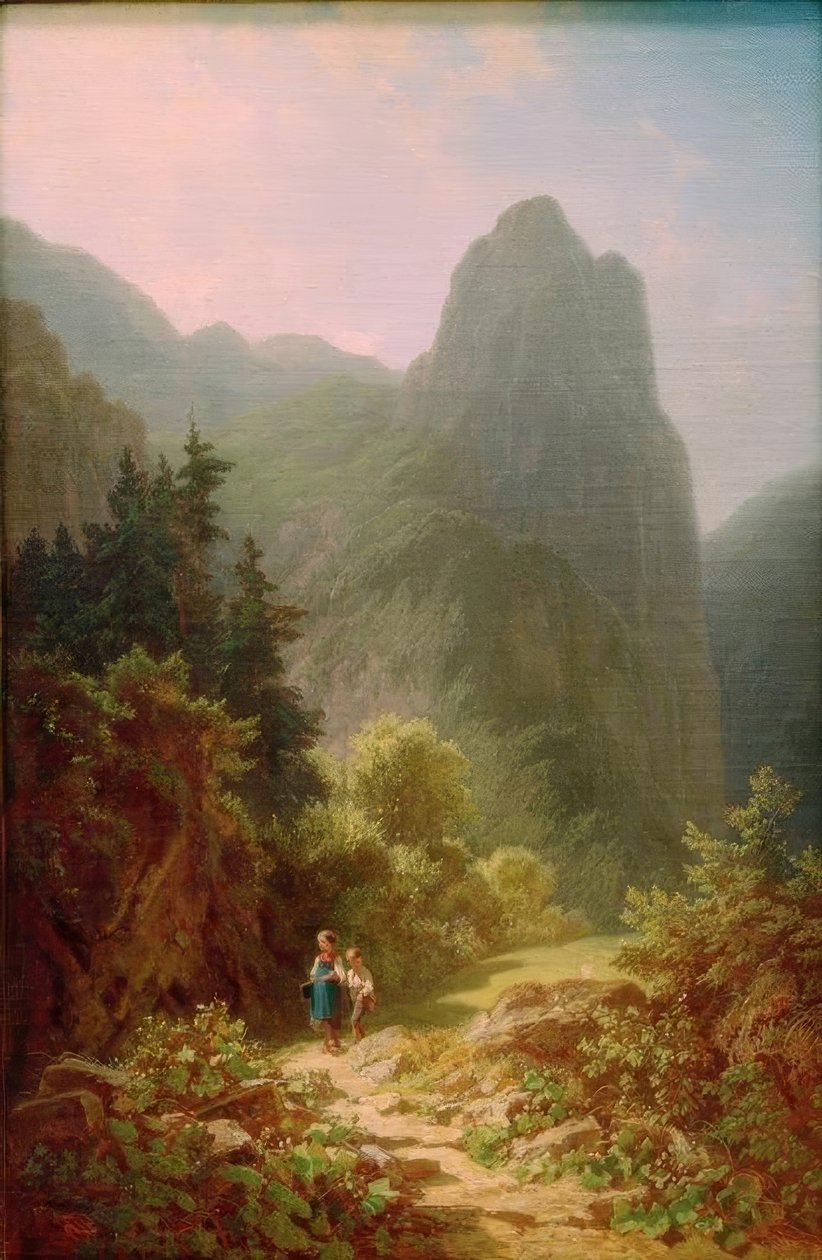 Hegyi iskolások az Ammergau Kofelben alkotó: Carl Spitzweg