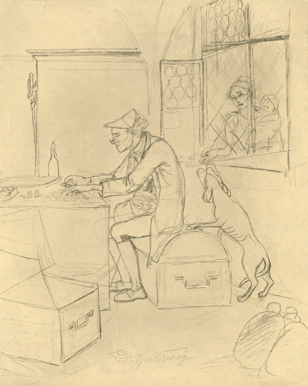 A fösvény, 19. század közepe-vége, 1924 körül. alkotó: Carl Spitzweg
