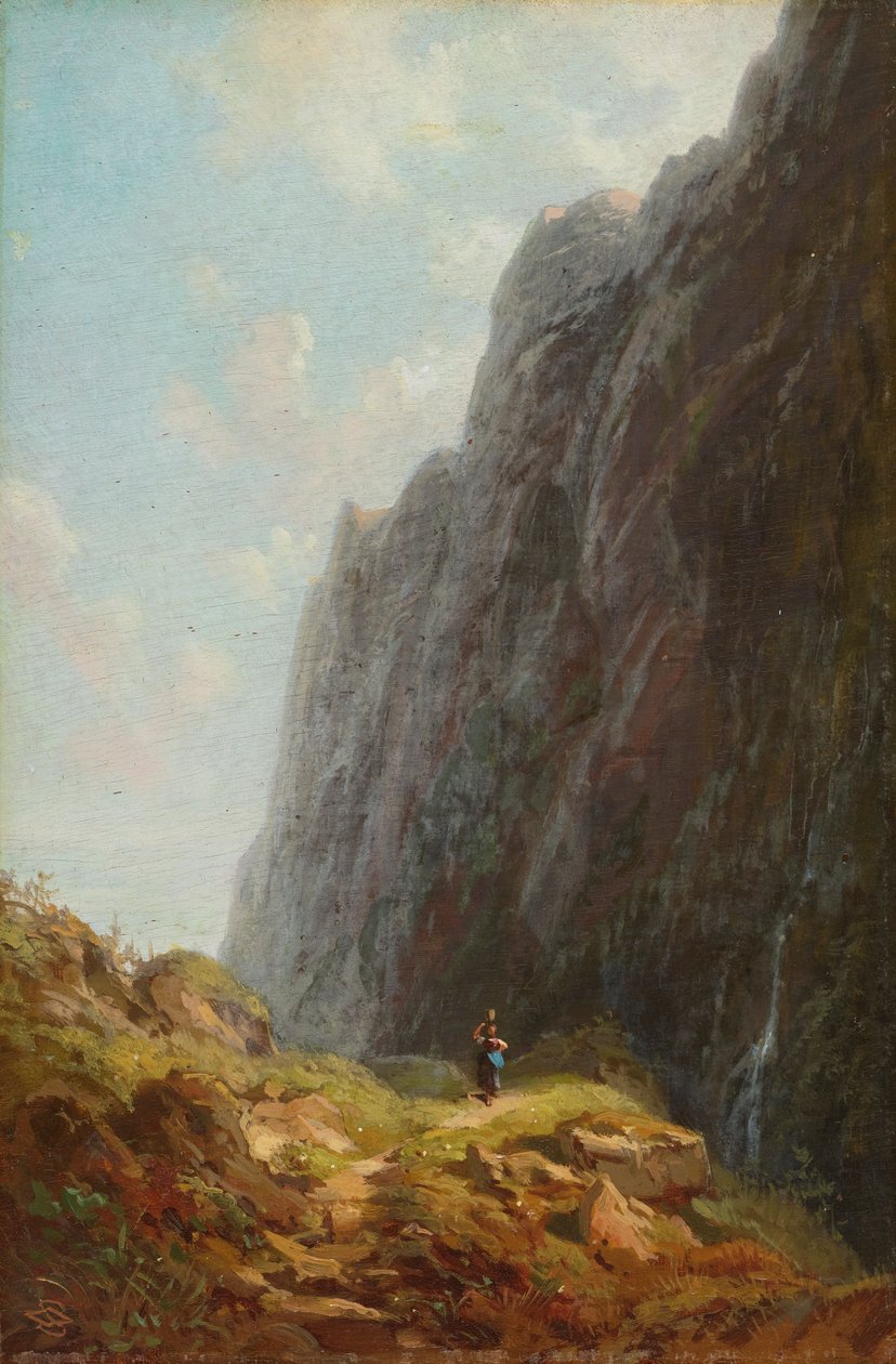 Hegyi táj egy tejeslánnyal Wendelstein környékén alkotó: Carl Spitzweg