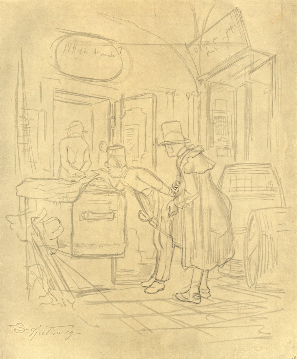 Zollvisitation I, 19. század közepe-vége, 1924. alkotó: Carl Spitzweg