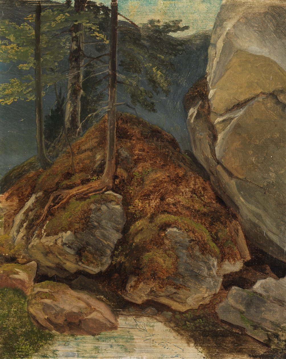 Olajvizsgálat mohával borított kőzettel alkotó: Carl Spitzweg