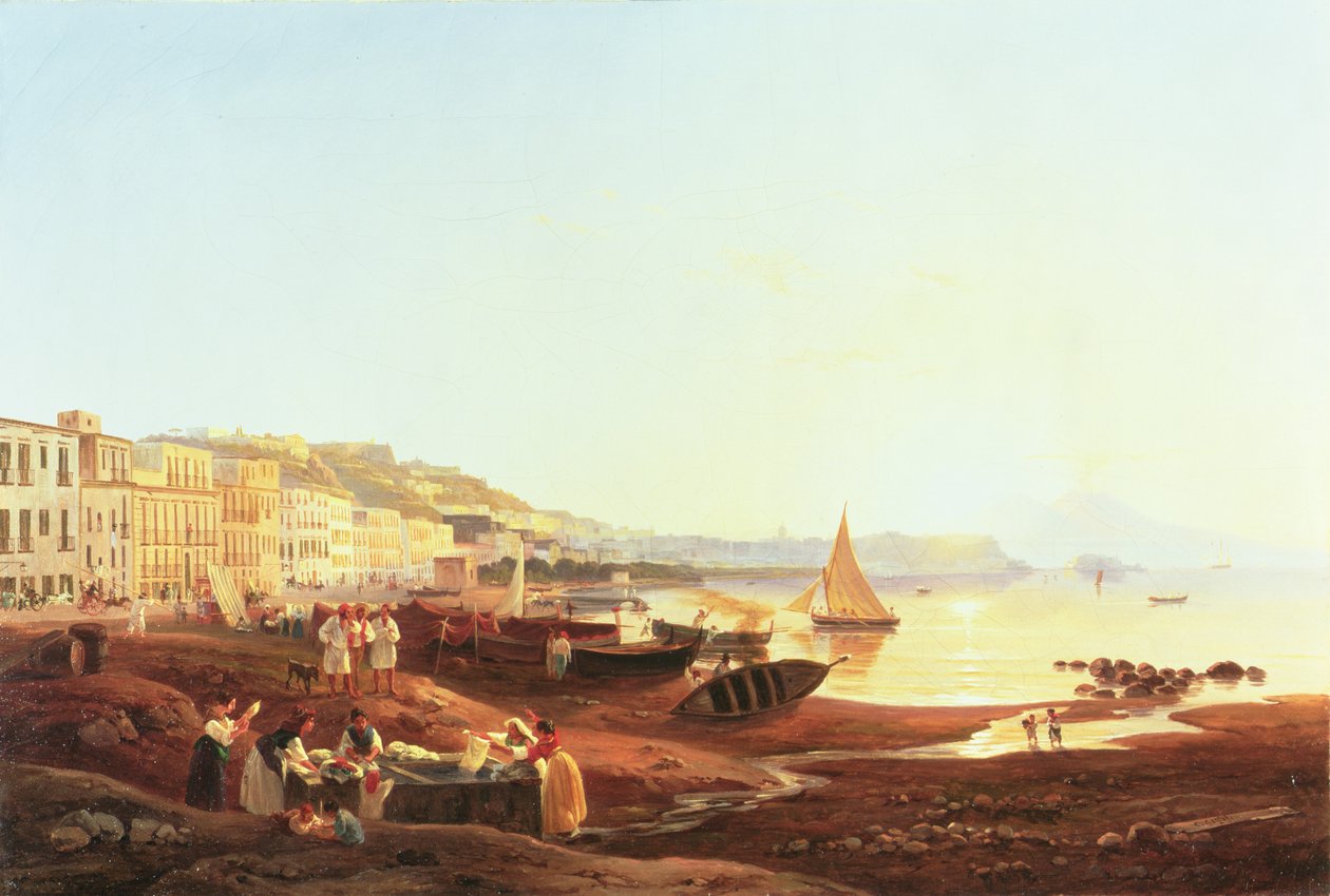 Mergellina kikötője, 1831 körül alkotó: Carl Wilhelm Goetzloff