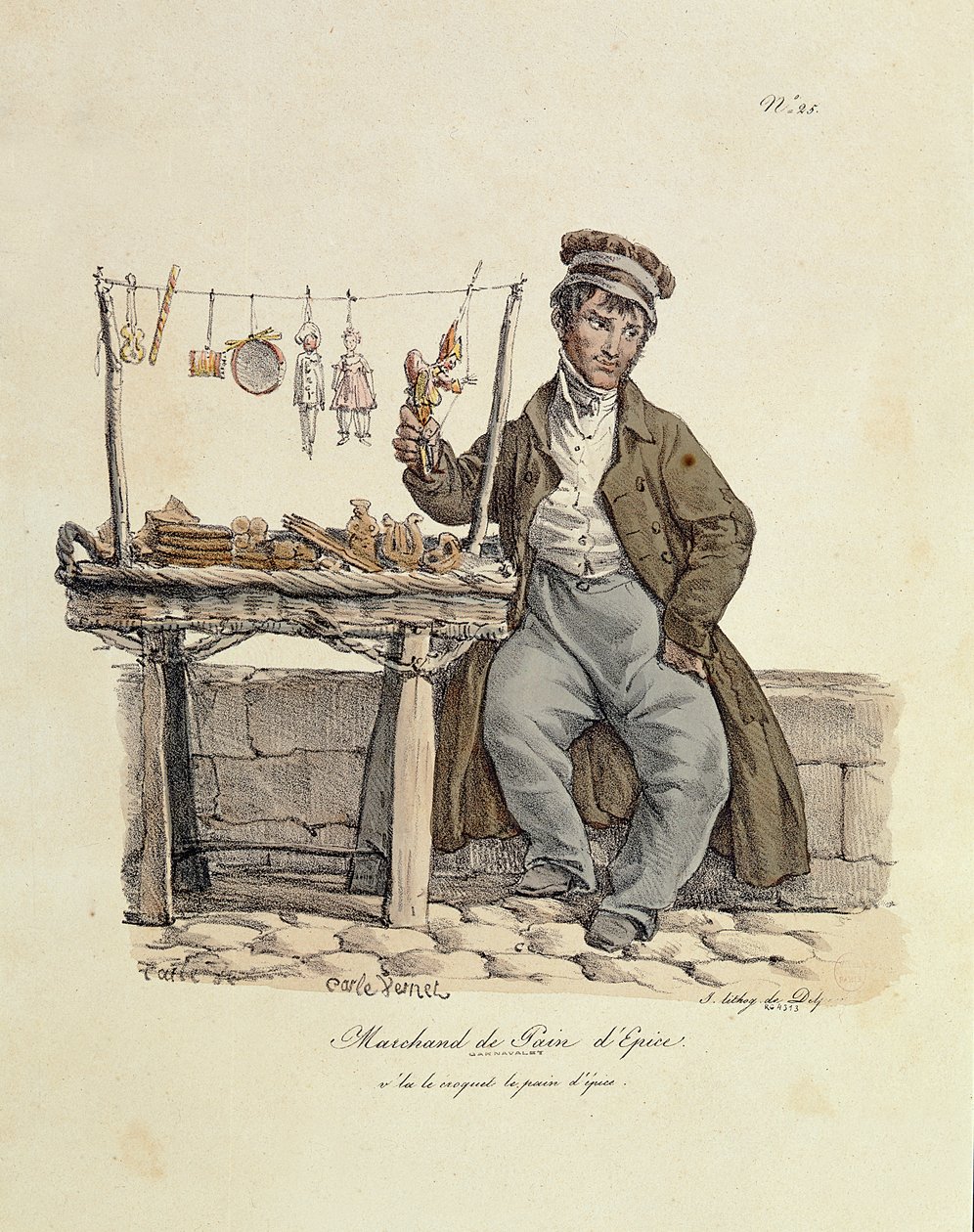 A mézeskalács eladó, 25. szám a "Párizs kiáltásai" sorozatból, metszett: Francois Seraphin Delpech (1778-1825) alkotó: Carle Vernet