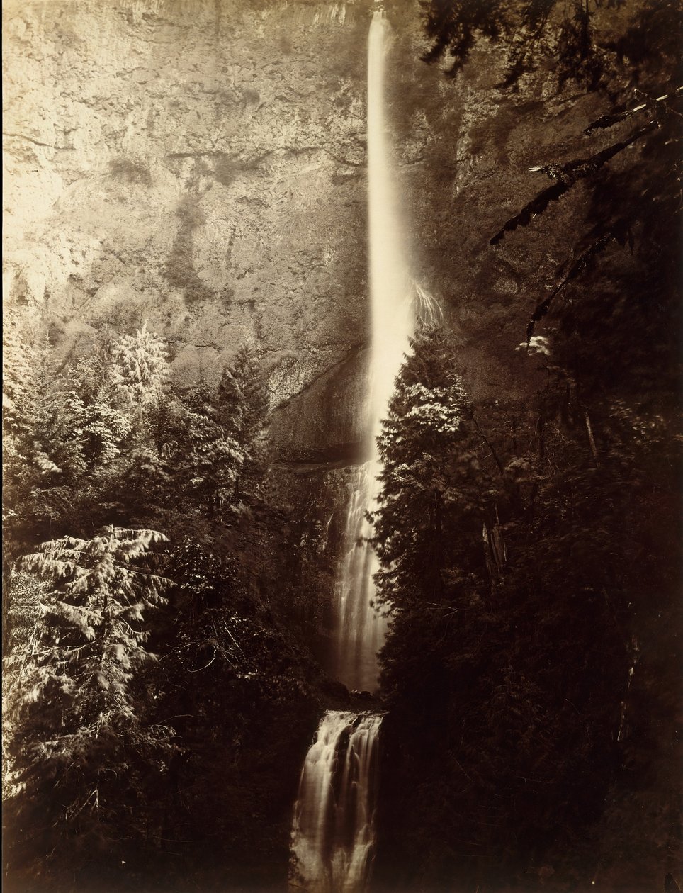 Multnomah Falls Cascade, Columbia River, 1867. alkotó: Carleton Emmons Watkins