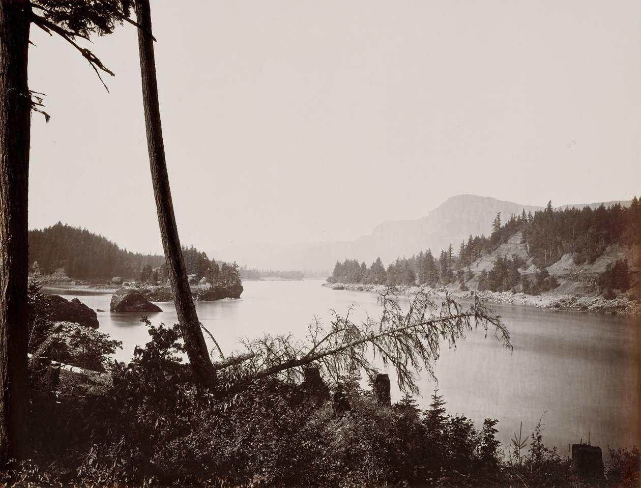 Kilátás a Columbiára, Cascades, 1867. alkotó: Carleton Emmons Watkins