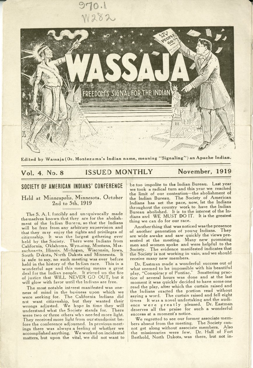 Wassaja, Vol. 4., 8. szám, 1919. november alkotó: Carlos Montezuma