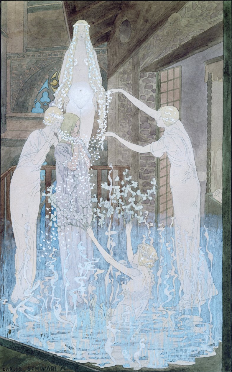 Illusztráció Emile Zola (1840-1902) „Le Reve” című művéből, 1888 körül alkotó: Carlos Schwabe