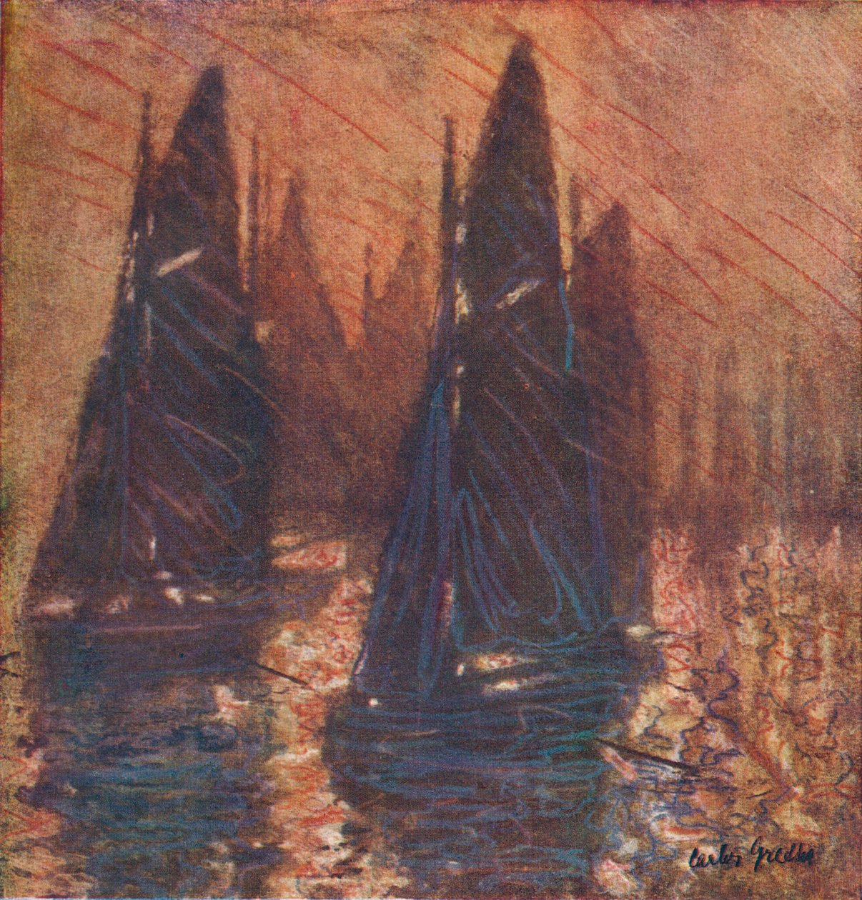 Halászhajók ködben, c1913. alkotó: Carlos Grethe