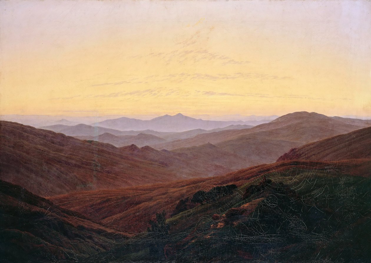 Óriás -hegység / Napkelte előtt a hegyekben alkotó: Caspar David Friedrich