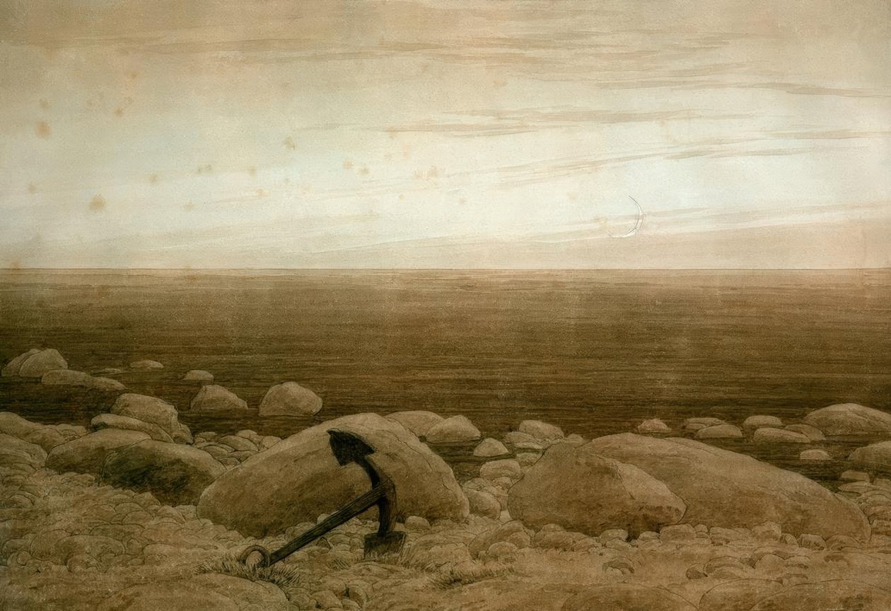 Köves strand horgonnyal és félholddal alkotó: Caspar David Friedrich