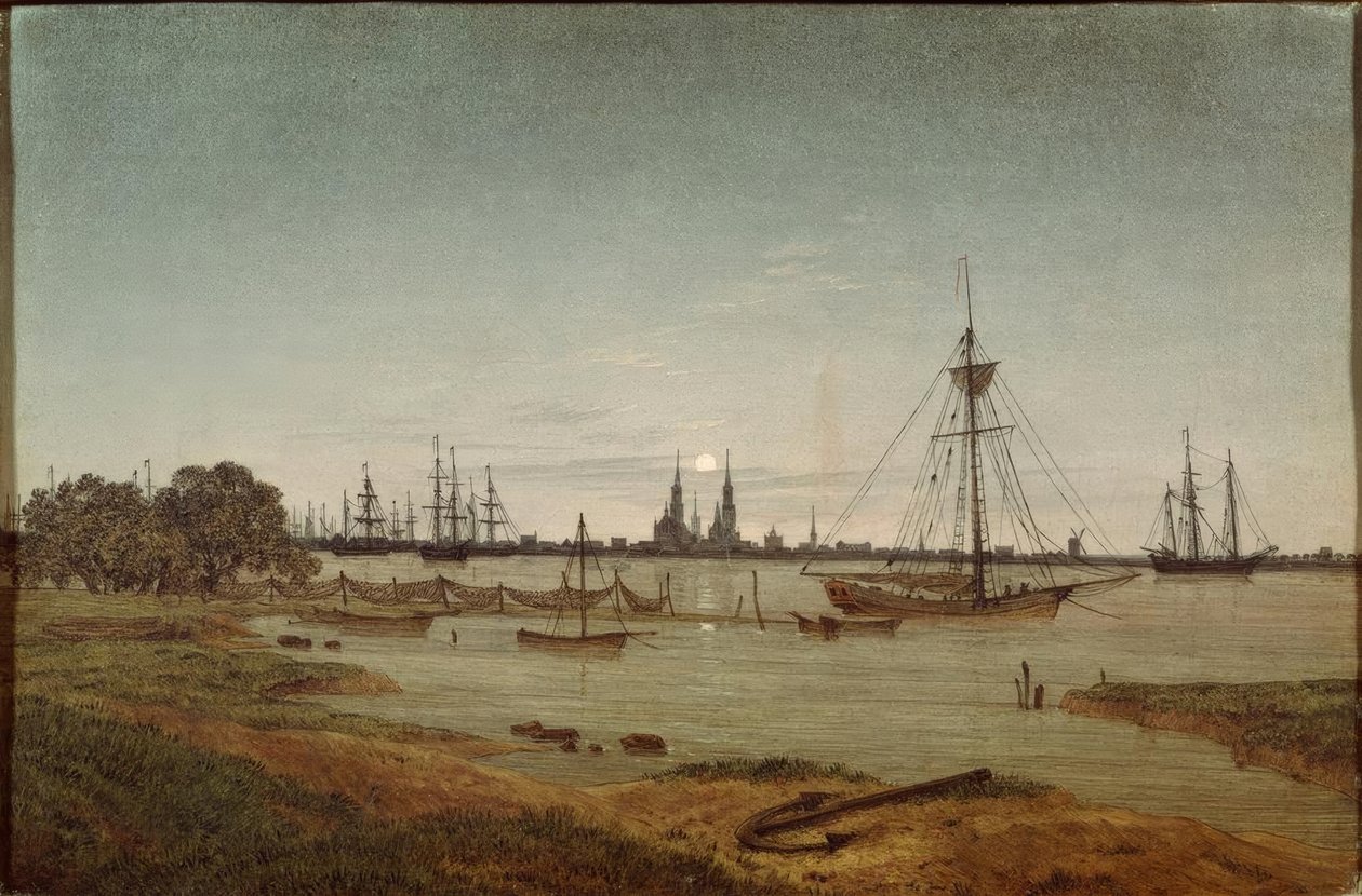 Kikötő a holdfényben alkotó: Caspar David Friedrich