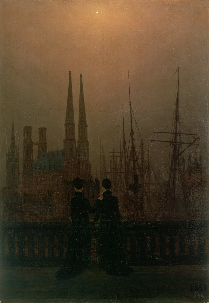 Harbor at Night (Nővérek), 1818-20 körül alkotó: Caspar David Friedrich