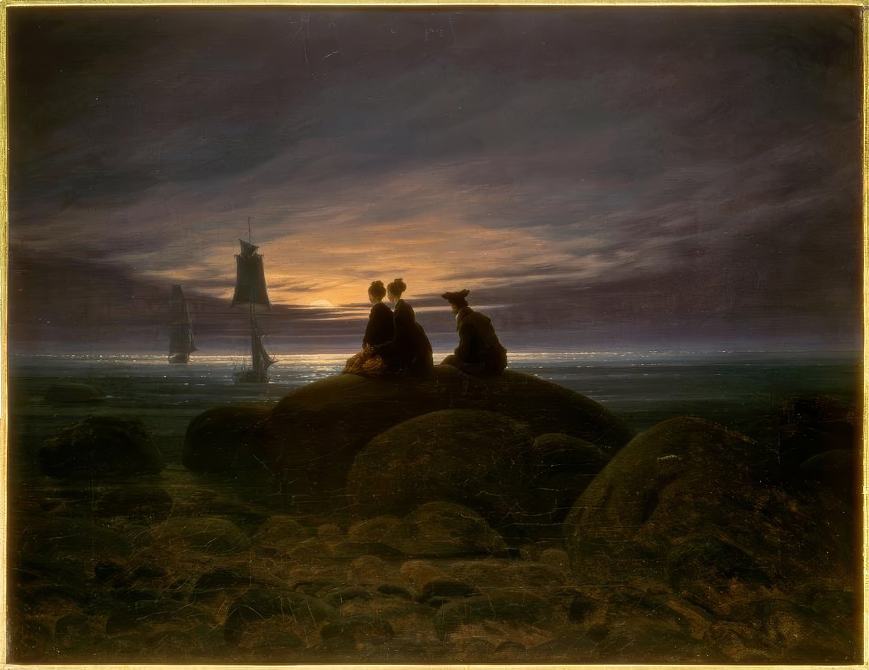 Hold kel a tenger mellett alkotó: Caspar David Friedrich