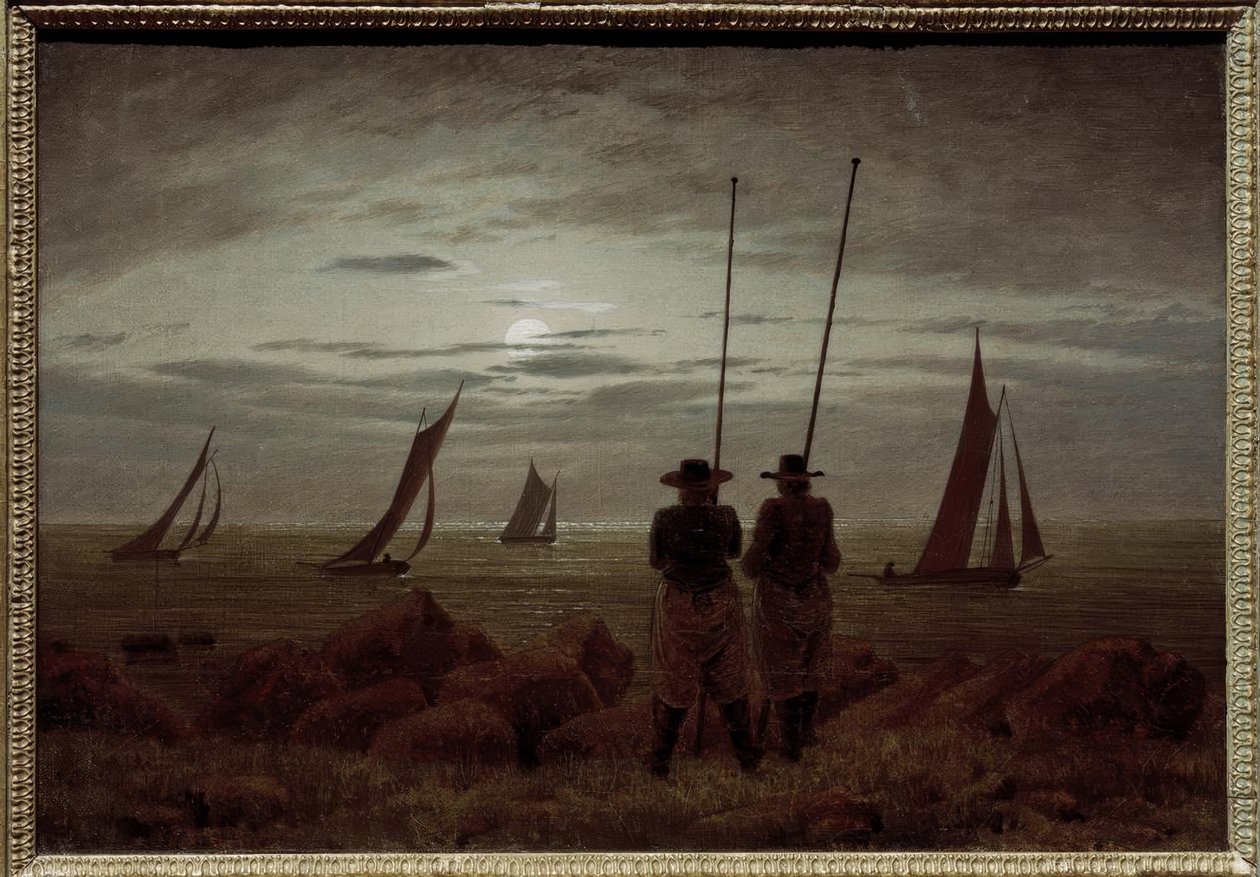 Hold éjszaka a tengerparton halászokkal alkotó: Caspar David Friedrich