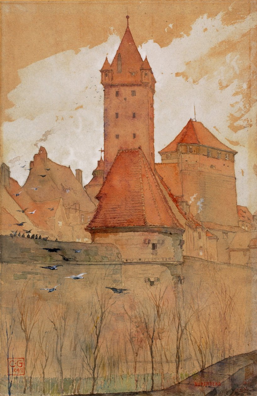 Tornyok a városfalról, Nürnberg, 1897. alkotó: Cass Gilbert