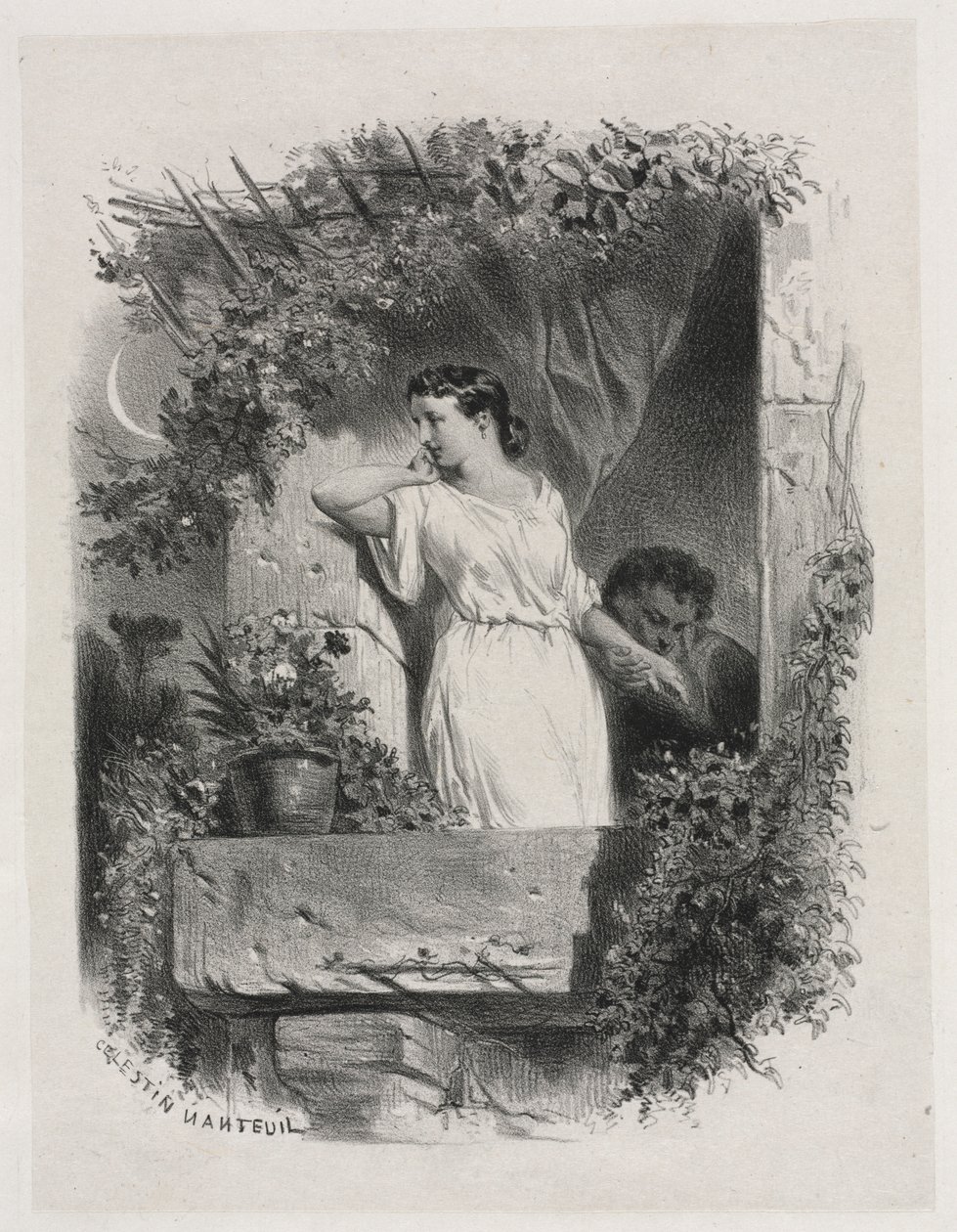 Az erkélyen, 1842. alkotó: Celestin Francois Nanteuil