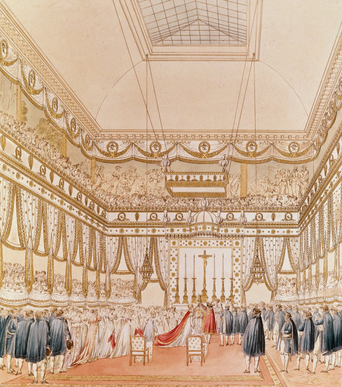 Napóleon és Marie-Louise házassága a Louvre-kápolnában (színes metszet) alkotó: Charles Percier