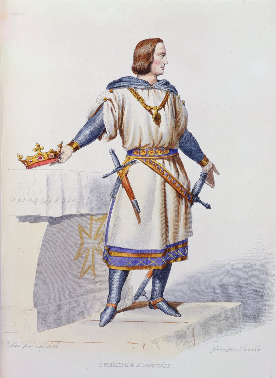 II. Fülöp Ágoston (1165-1223) francia király portréja, Constant Louis Lorichon metszete, 1841. alkotó: Charles Abraham Chasselat