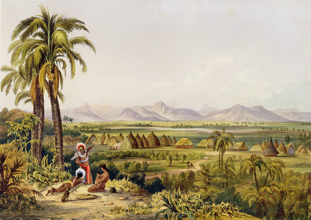 Pirara és Amucu-tó, Eldorádó lelőhelye, nyomta Georges Barnard, „Tizenkét nézet Guyana belsejében”, Robert Herman Schomburgk (1804-65), 1840-ben (kézzel színezett litográfia) alkotó: Charles Bentley