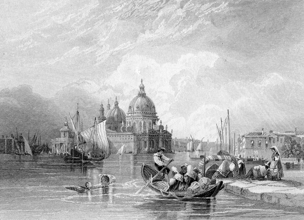 A Canal Grande, Velence, J. Thomas metszete, 1829 körül alkotó: Charles Bentley